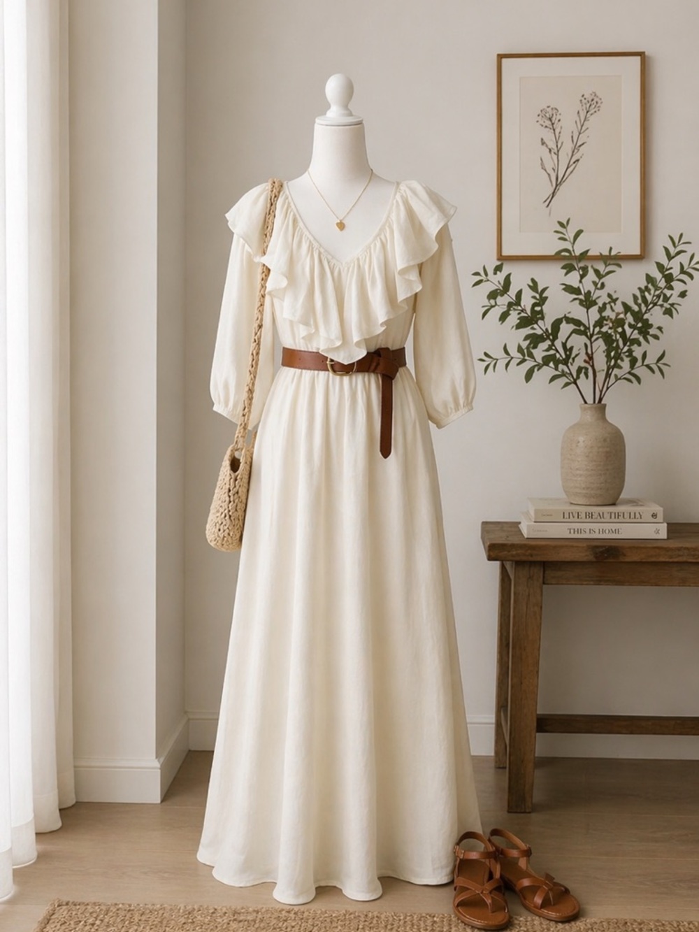 Devotion TWINS Cream Long Sleeve Ruffle Dress